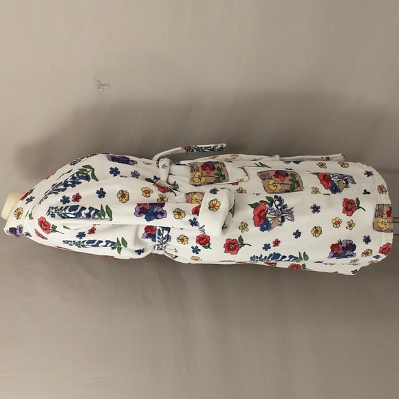 Bright Floral Turkish Cotton Terry Robe Flower on White Soft Quality Wrap Spa lk - Picture 3 of 13